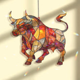 Bull Acrylic Suncatcher, Stained Glass Style Powerful Taurus Bull Window Hanging, Rustic Zodiac Animal Decor Gift for Home